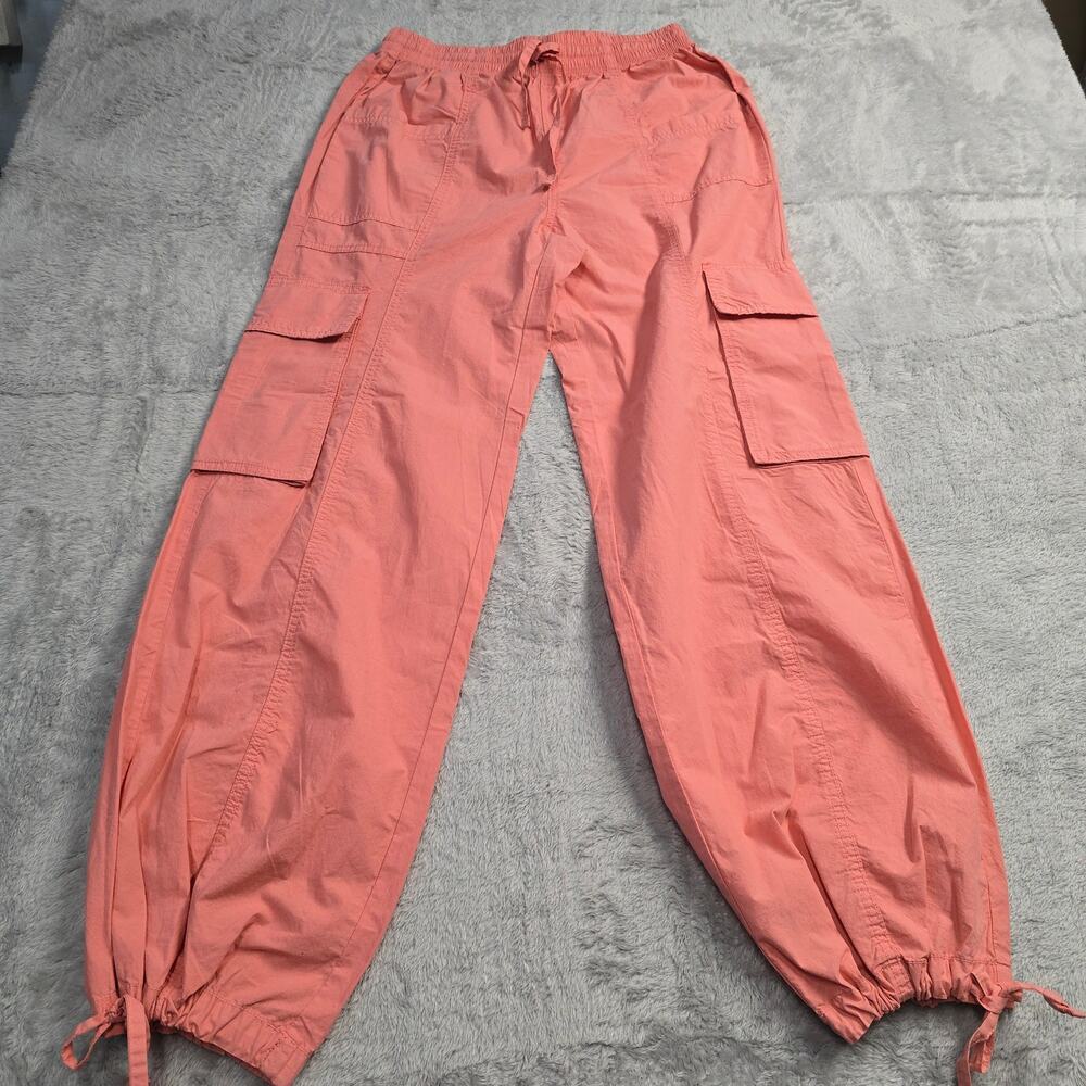 Aerie Coral Parachute Cargo Pants Sz S Y2K Balloon Jogger Utility Drawstring